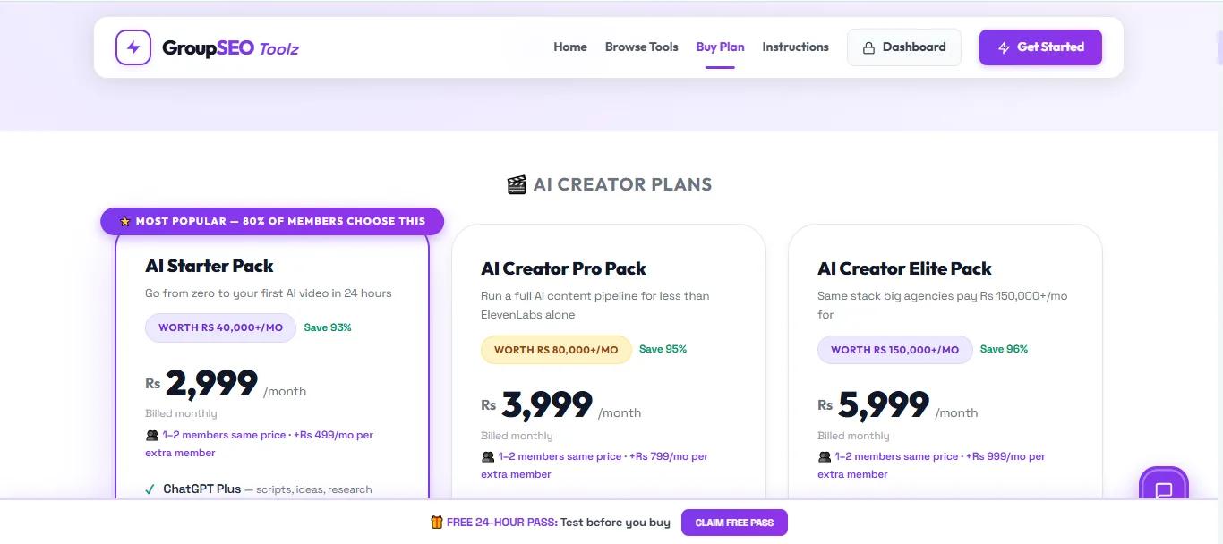 GroupSEOToolz live site — buy plans page